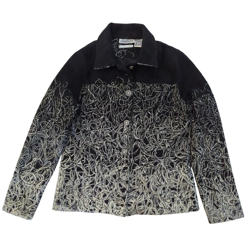 NEW DIRECTION Ombre Black & White Embroidered String Pattern Jacket Women Sze S
